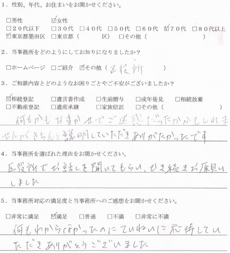 東京都墨田区のお客様